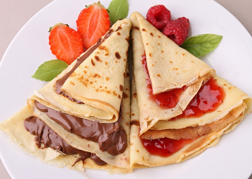 Sweet crepes with chocolate or jam